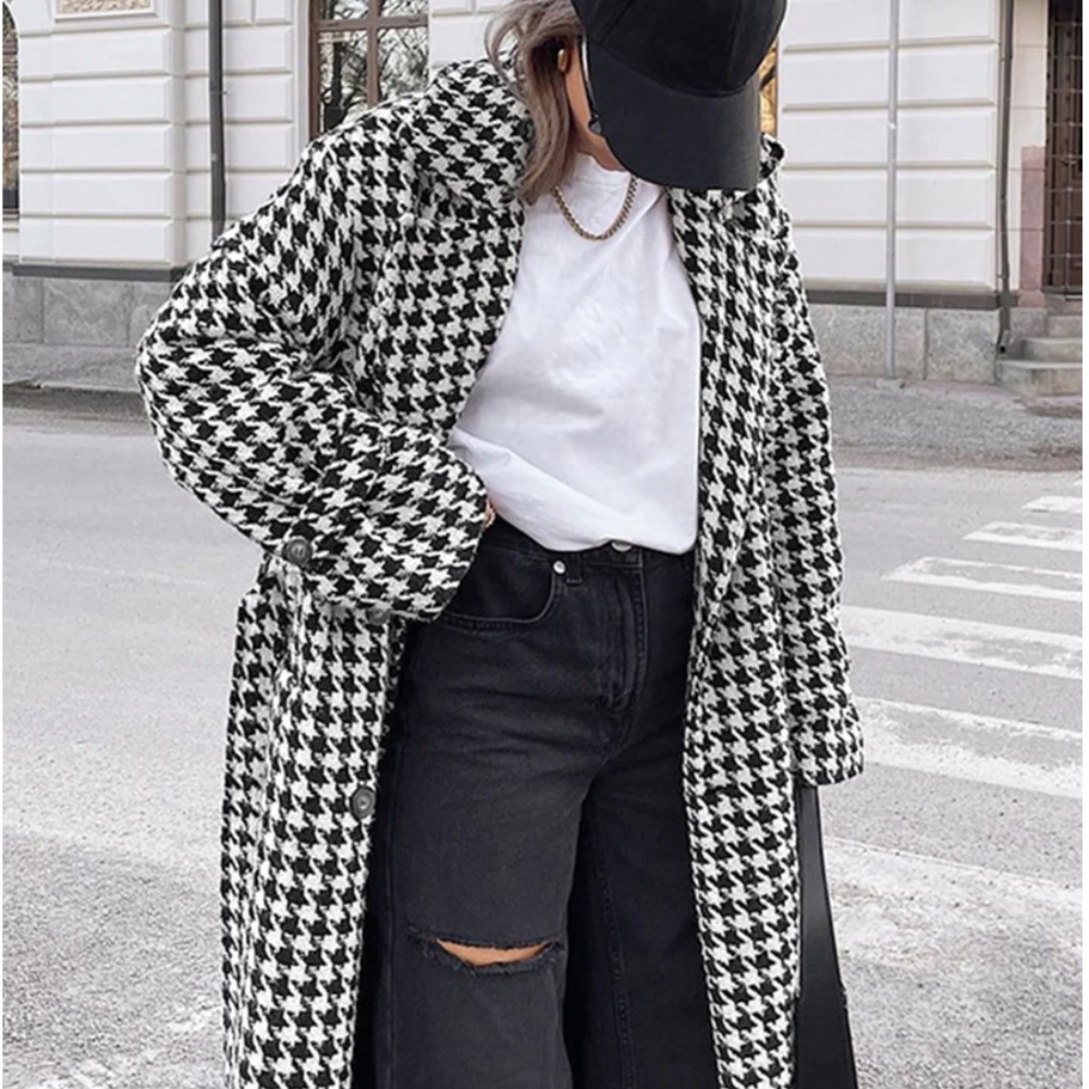 COMMENCE Oversized Houndstooth Tweed Trench Coat Size M NWT - Picture 5 of 10